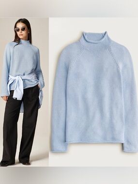 NWT! J. CREW 1988 Rollneck Sweater in Cotton, Heather Sky, Unisex, Size Small S